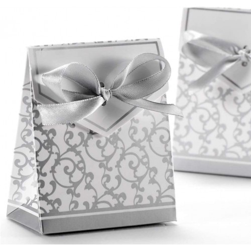Set da 50 scatoline argento con fiocco, eleganti, silver