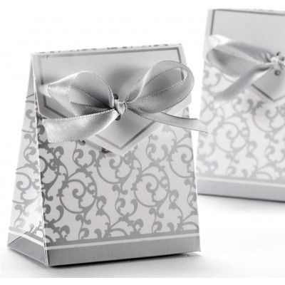 Set da 50 scatoline argento con fiocco, eleganti, silver