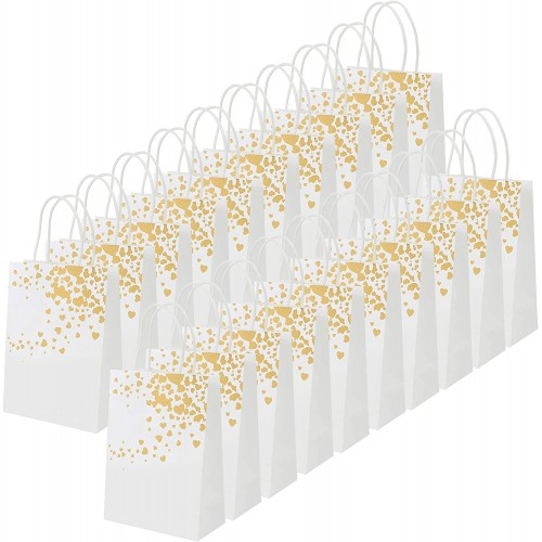 Set da 20 Sacchetti di carta. bianchi con cuori dorati, per matrimonio