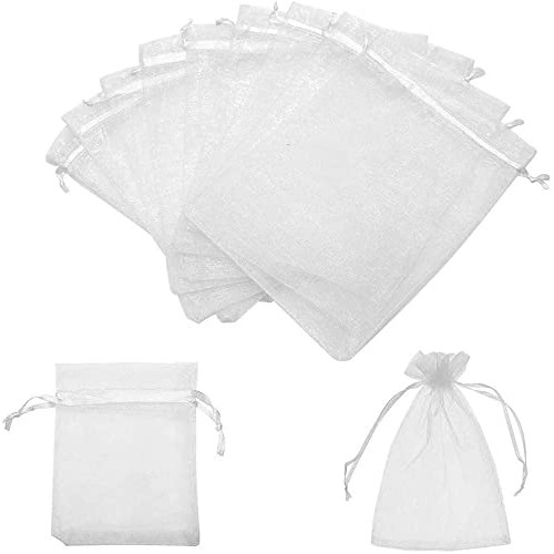 Conf. da 100 sacchetti in organza, 7 x 9 cm, fatti a mano, bianchi