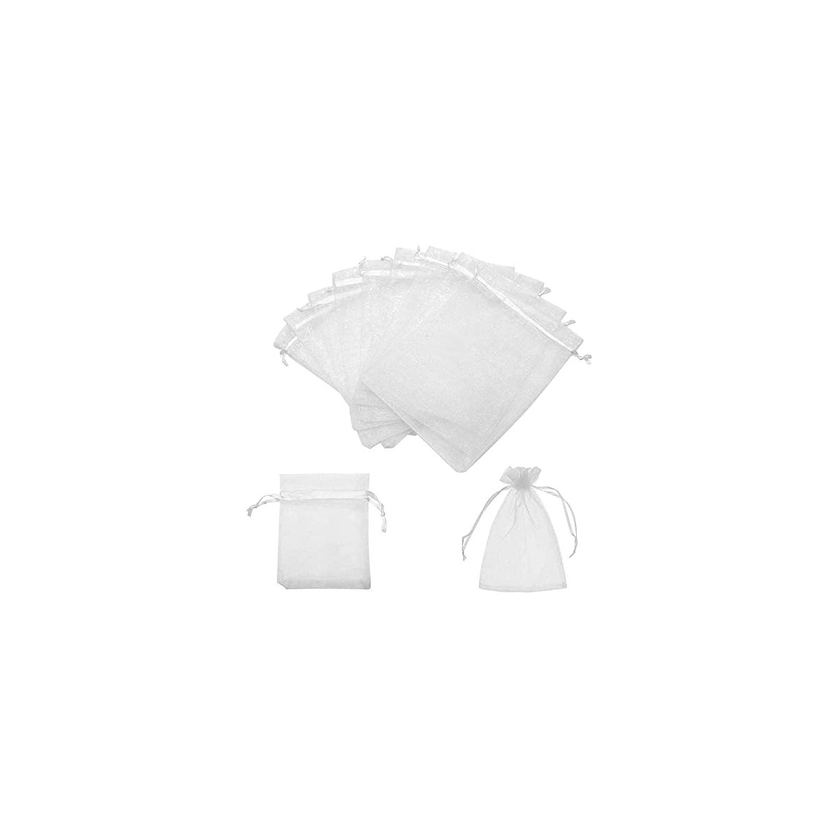 Conf. da 100 sacchetti in organza, 7 x 9 cm, fatti a mano, bianchi