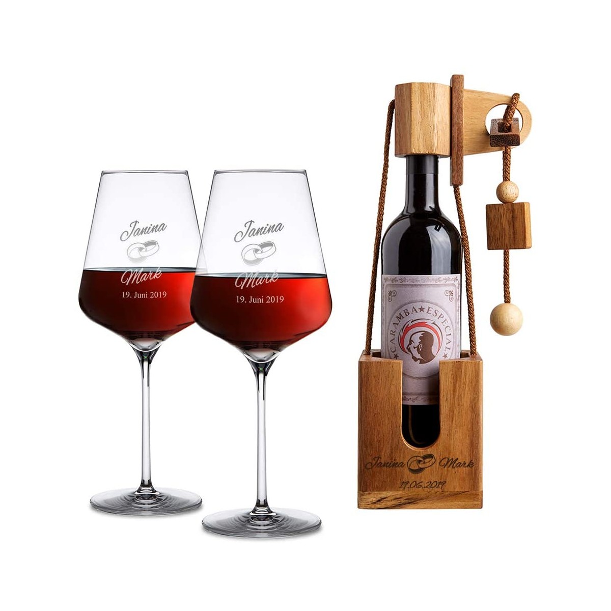 Calici da Vino in Vetro, con rompicapo tappo in legno omaggio
