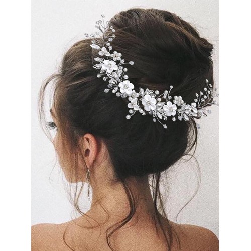Cerchietto copricapo per capelli con fiori in argento, accessorio sposa