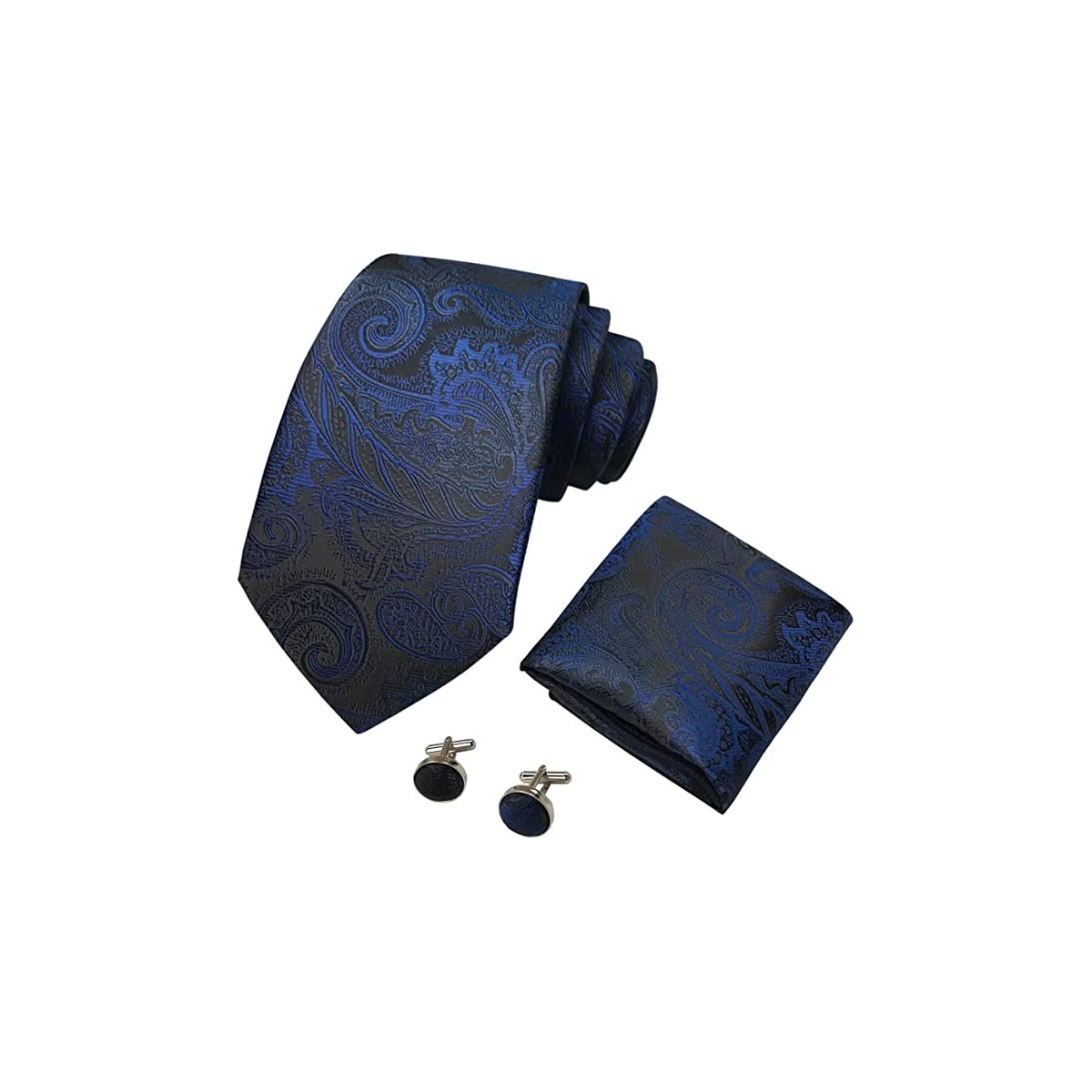 DQT Premium in tessuto solido Controllo Matrimonio Cravatta Sottile Uomo Fazzoletto Gemelli Set 