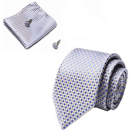 Set cravatta, fazzoletto e gemelli grigio chiaro a pois, confezione regalo
