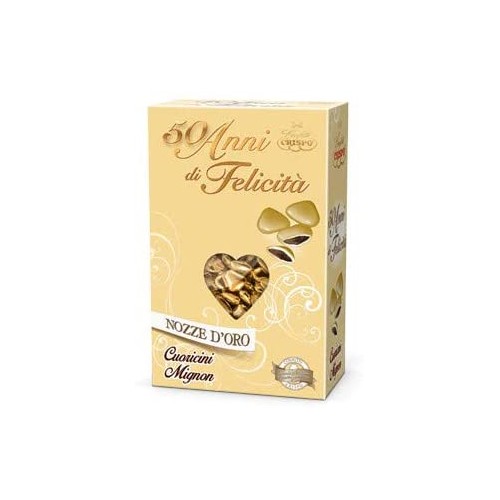 Confetti Cuoricini Oro Crispo da 500 gr, per nozze d'oro