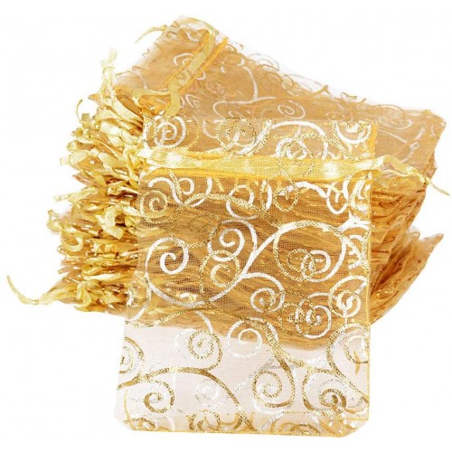 Set 100 Sacchetti organza dorati da 8 x 11cm, per nozze d'oro