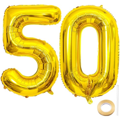 Set da 2 palloncini oro numero 50, per anniversari 50° o compleanno