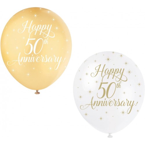 Set da 5 Palloncini oro da 30 cm - Happy 50th Anniversary