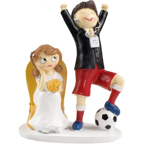 Cake topper sposi versione calciatori, statuine decorative per torta