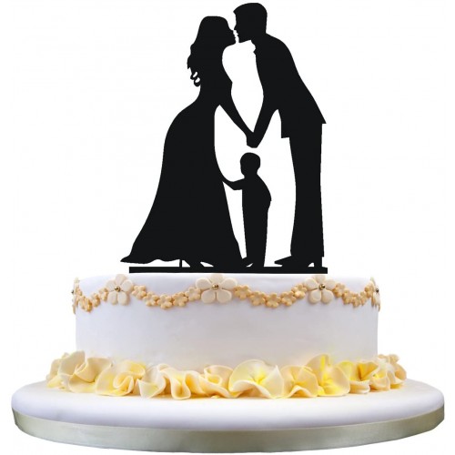 Cake Topper sagoma Sposo e sposa con bambino, decorazione torta