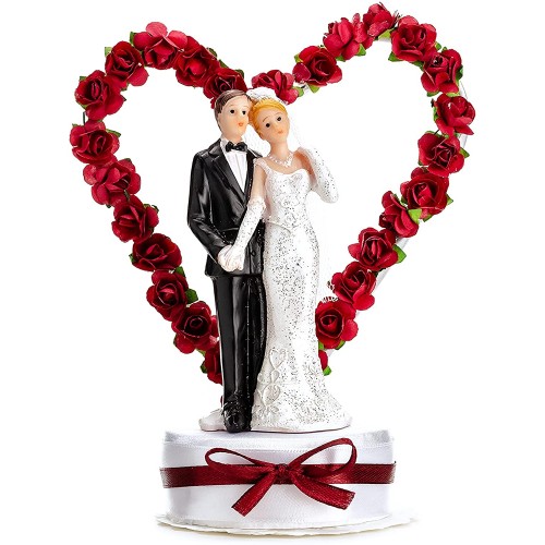 Statuina sposi con altare cuori e rose, cake topper torta nuziale