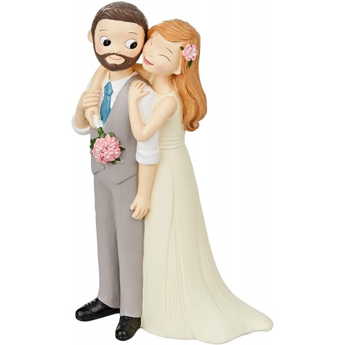 Statuetta sposa e sposo con gilet e barba. da 21 cm, cake topper nuziale