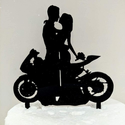 Cake Topper Sposi con Moto sportiva, in acrilico, per torta nuziale