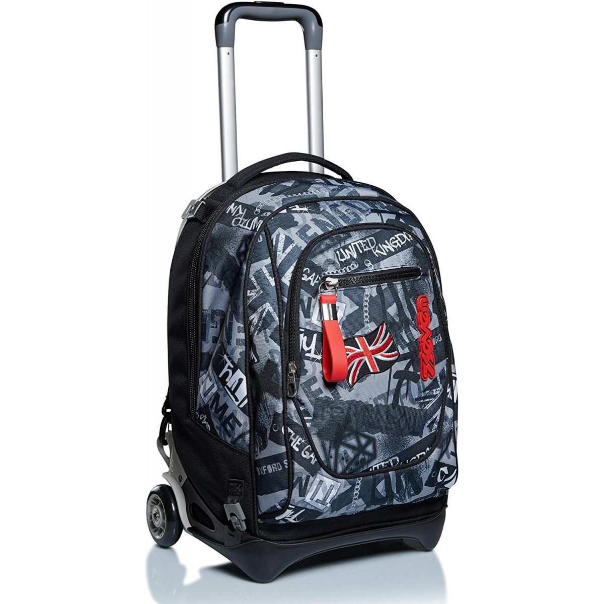 Zaino con Trolley Seven, Keep Flag, Nero, per scuola e viaggi