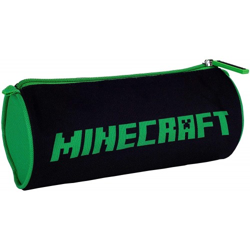 Astuccio Minecraft rotondo, borsello scuola, nero e verde