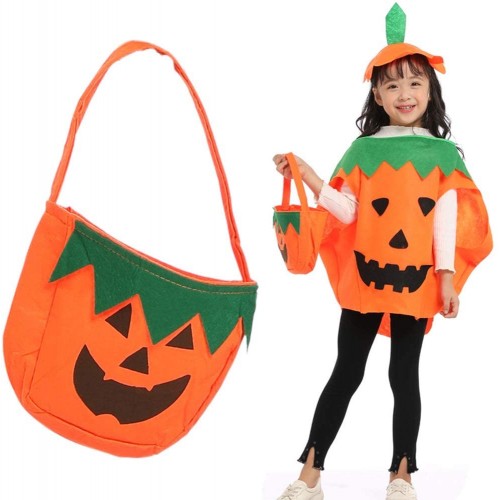 Costume Zucca di Halloween con borsa per caramelle