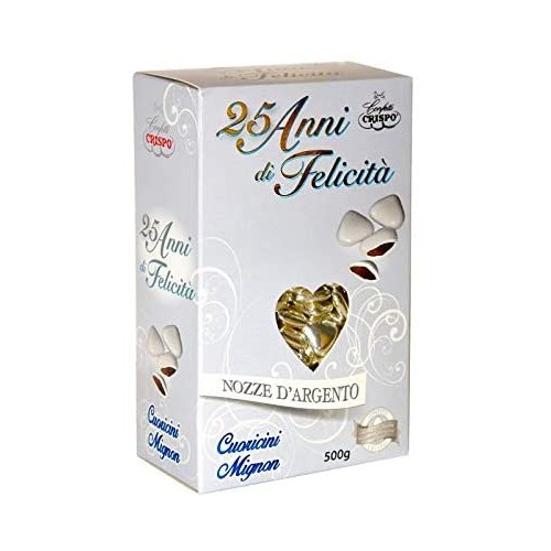 Confetti Cuoricini Crispo Argento, da 500 gr, 25° anniversario