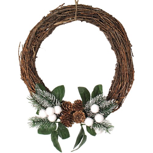 Corona natalizia da 30 cm con pino e bacche bianche