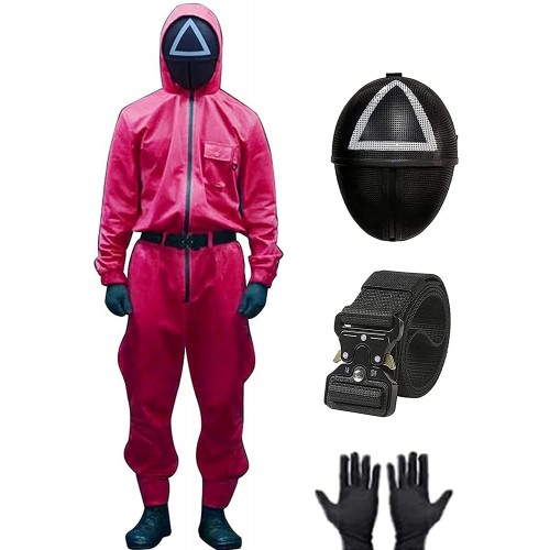 Costume guardia Squid Game, con maschera triangolo, per adulti