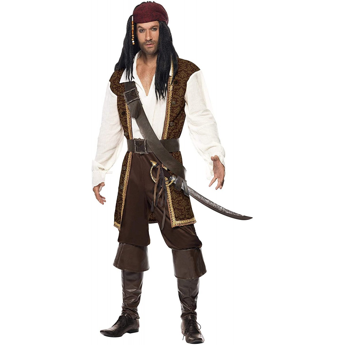 Da Uomo Alto Mare Costume da Pirata dei Caraibi Bucaniere Capitano Costume Adulto 