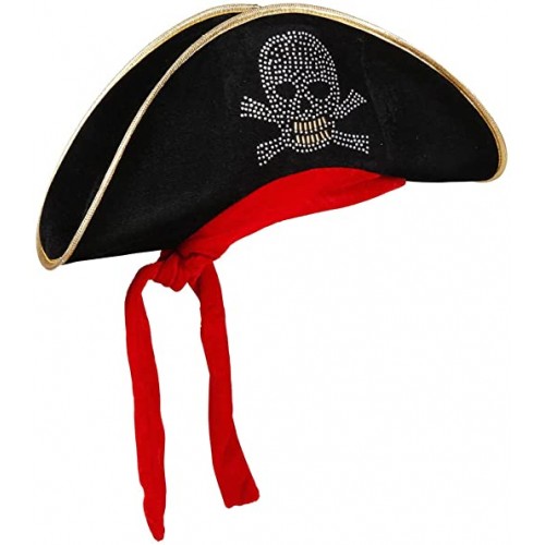 Cappello da Pirata in velluto con teschio borchiato, per travestimenti