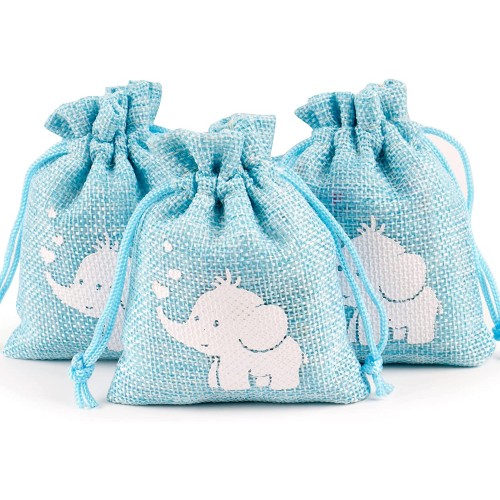 Set da 24 sacchetti con Elefante, azzurri, per bomboniere
