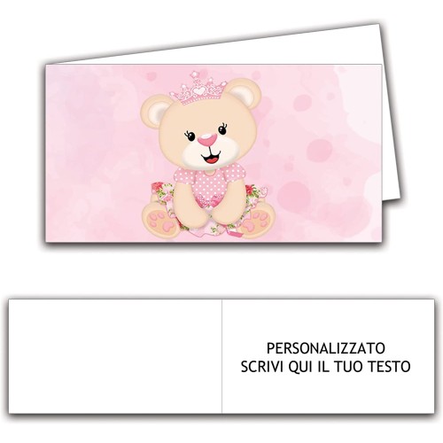 Set da100 Bigliettini Bomboniera Orsetto rosa, personalizzabili