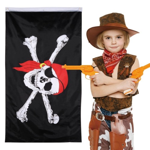 2 Pezzi Bandiera Jolly Roger Pirate Bandierina Teschio per la Festa di Pirata, Regalo di Compleanno, Giorno Pirata, Decorazio