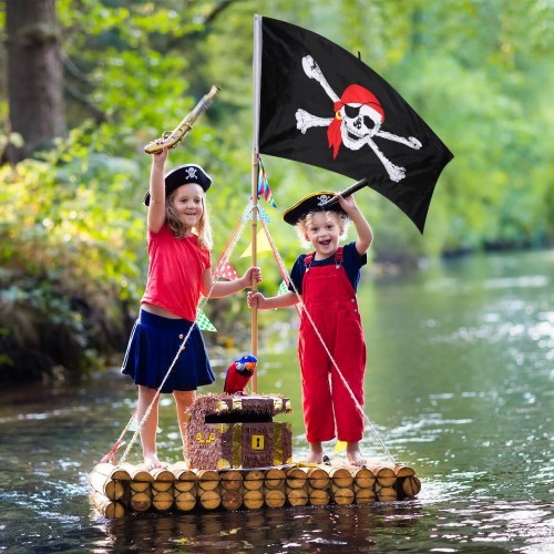 2 Pezzi Bandiera Jolly Roger Pirate Bandierina Teschio per la Festa di Pirata, Regalo di Compleanno, Giorno Pirata, Decorazio
