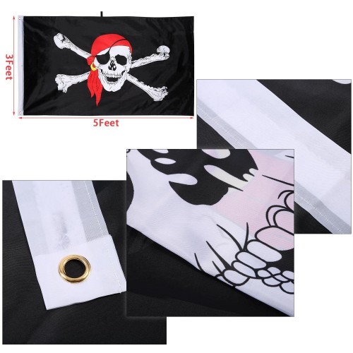 2 Pezzi Bandiera Jolly Roger Pirate Bandierina Teschio per la Festa di Pirata, Regalo di Compleanno, Giorno Pirata, Decorazio