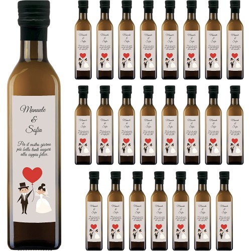 Set da 24 bottiglie personalizzate di Olio di Oliva per bomboniere