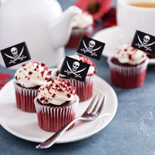 Blulu 100 Pezzi Cocktail Pirata Bandiere di Stuzzicadenti Topper per Torte per Cibo, Antipasto, Cocktail, Cupcake Decorazione