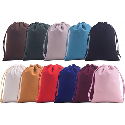 Set da 22 sacchetti di velluto con cordoncino, 12 x 15 cm, colori assortiti