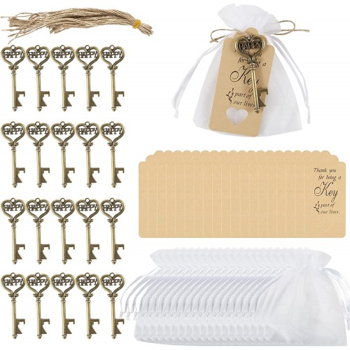 Set da 20 Sacchetti in Organza e chiave vintage per bomboniere