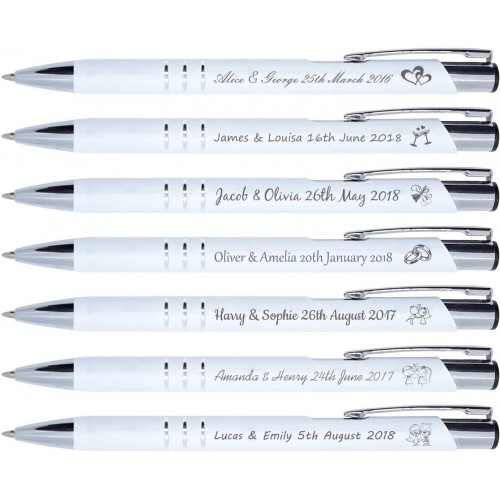 Set da 50 penne bianche con incisione per matrimonio, bomboniere