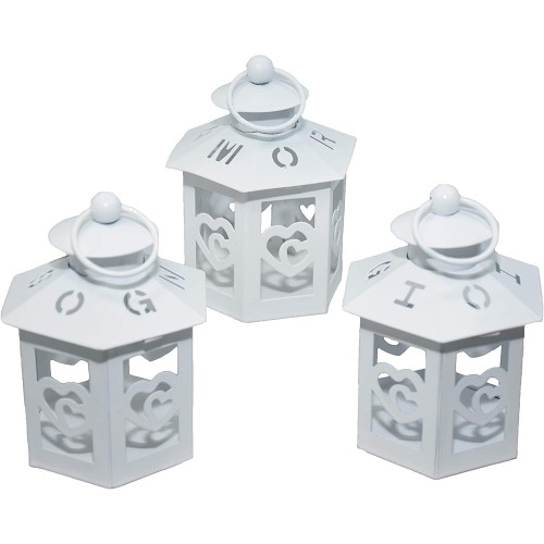 Set da 3 lanterne in metallo da 10 cm, bomboniere matrimonio