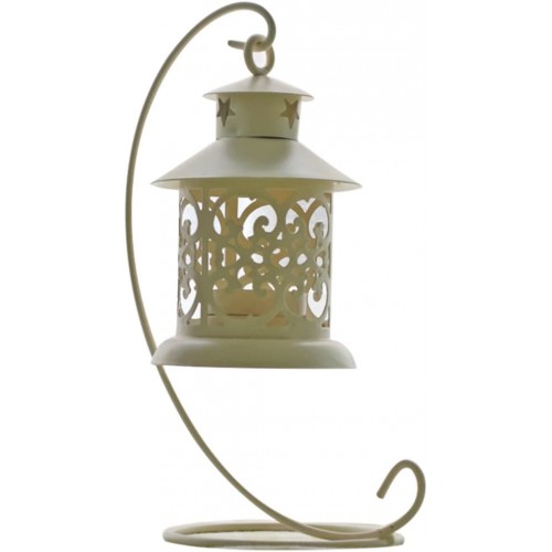 Lanterna tea light da 21 cm in metallo, ferro intagliato e decorato