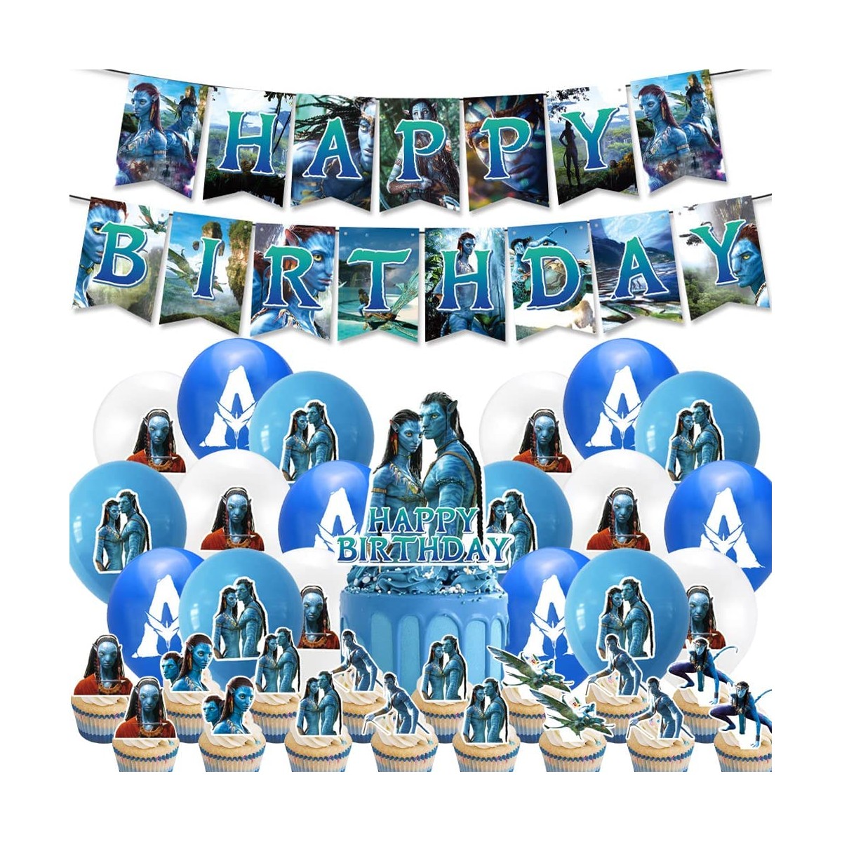 Kit compleanno tema Avatar con palloncini e festone, per feste