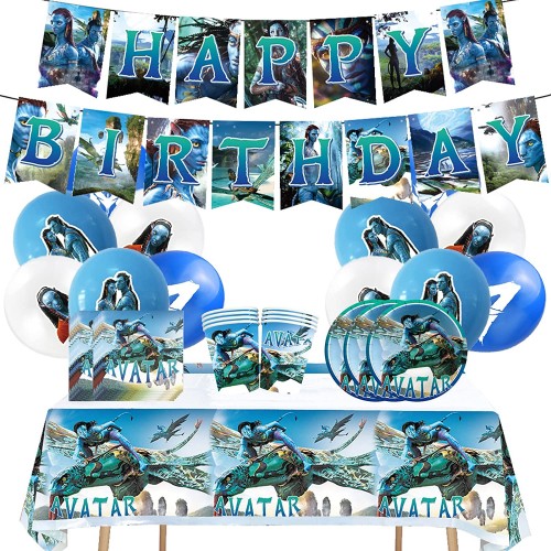 Kit per festa tema Avatar, con palloncini, banner e stoviglie