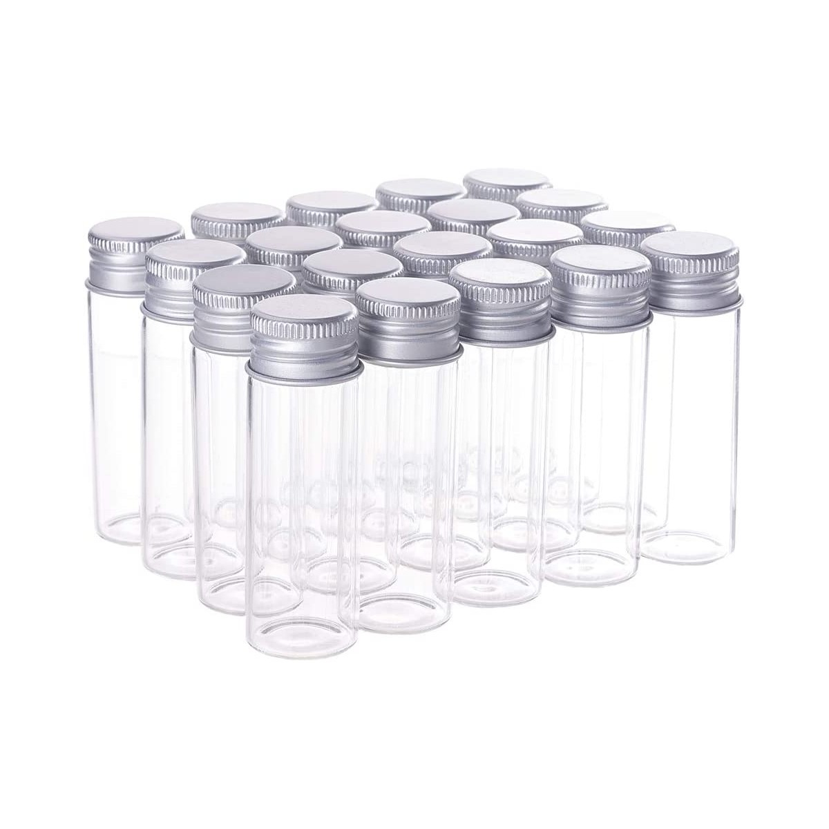 Set da 20 provette in vetro con tappo alluminio, da 15 ml, per bomboniere