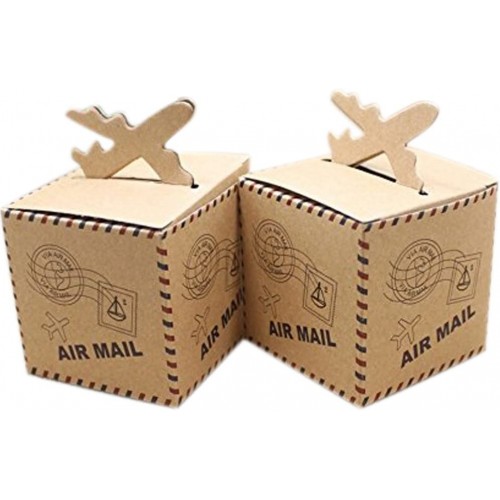 Set da 50 scatole Cubo tema viaggio con aereo, bomboniere feste