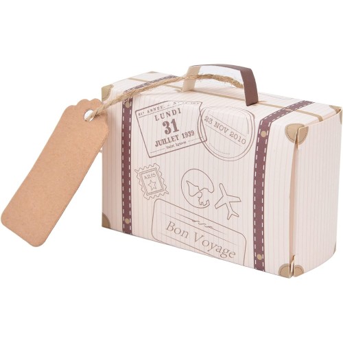 Scatole forma valigie a tema da viaggio, kit da 50 pezzi per bomboniere