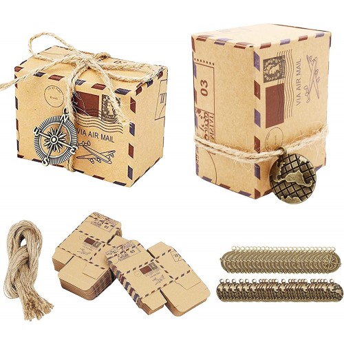 Kit con 50 Scatole Portaconfetti tema viaggio, con bussola e valigetta