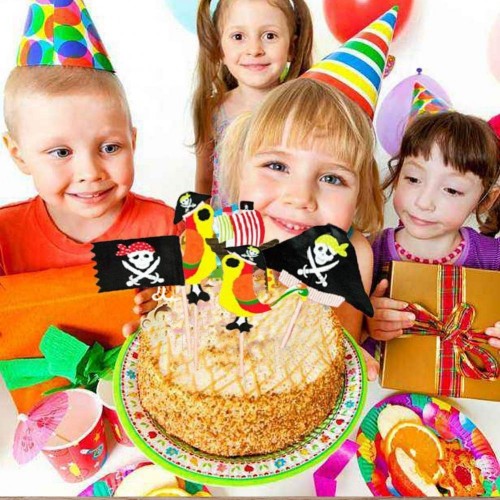 Amosfun Pirata Compleanno Cupcake Toppers Pirata Cake Topper Ghirlanda Involucro della Stamina per Compleanno Bambini Baby Shower Forniture per Torte per Feste 
