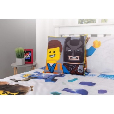 Lego Movie Action Cuscino Quadrato con Licenza Ufficiale Batman e Emmet, Multicolore, 40 x 40 cm