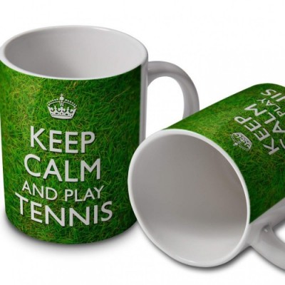 verytea - Tazza con Scritta "Keep Calm And Play Tennis" su Sfondo con Erba Verde