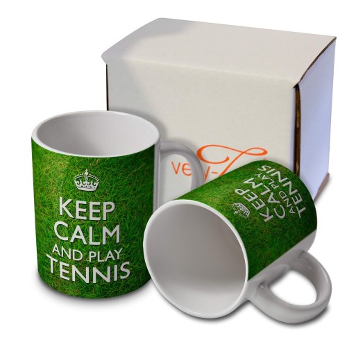 verytea - Tazza con Scritta "Keep Calm And Play Tennis" su Sfondo con Erba Verde