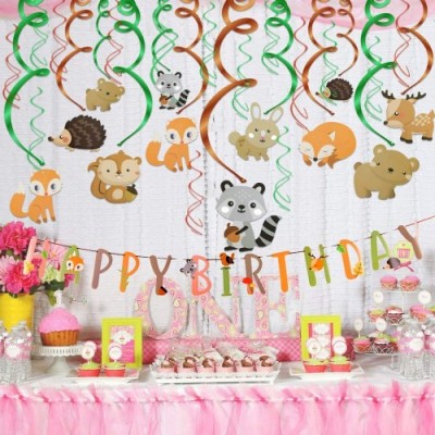 Howaf Kit Decorazione Festa di Compleanno, "Happy Birthday" Bandiera Striscione con 30pcs Animale Decorazioni a Spirale Pende