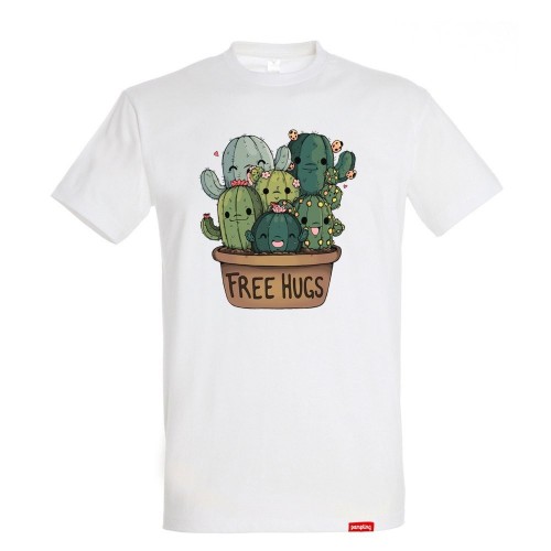 Pampling T-Shirt Soft Hugs - Maglietta Free Hugs - Cactus - Cotone 100% - Serigrafia di Alta qualità.